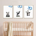 Load image into Gallery viewer, Panda Bear Nursery Prints | Set of 3 | Blue Balloon Wall Art for Baby Boy's Room - RoseRowanDesign -