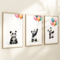 Load image into Gallery viewer, Panda Bear Nursery Prints | Set of 3 | Neutral Animal Wall Art for Baby's Bedroom - RoseRowanDesign -
