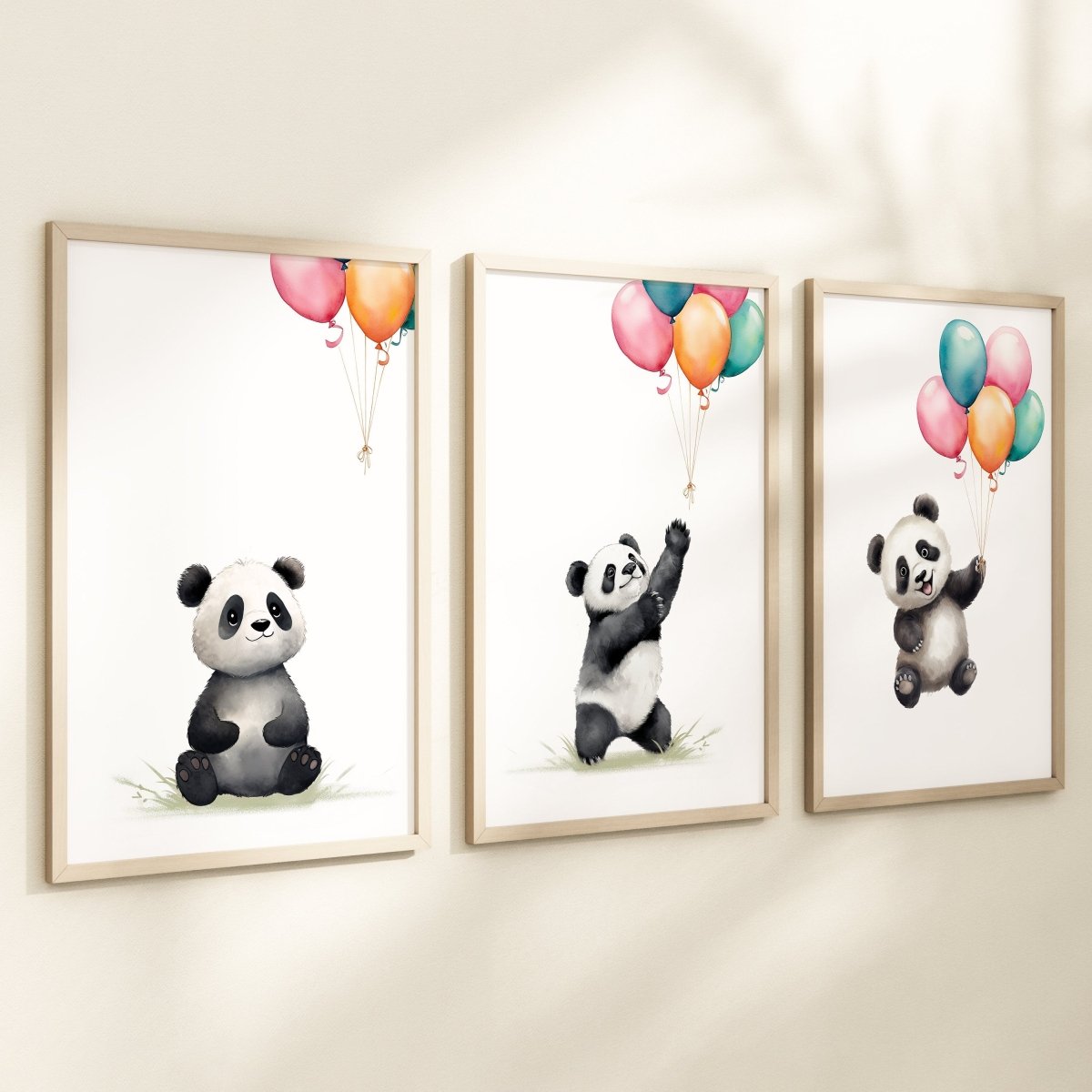 Panda Bear Nursery Prints | Set of 3 | Neutral Animal Wall Art for Baby's Bedroom - RoseRowanDesign -