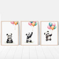 Load image into Gallery viewer, Panda Bear Nursery Prints | Set of 3 | Neutral Animal Wall Art for Baby's Bedroom - RoseRowanDesign -