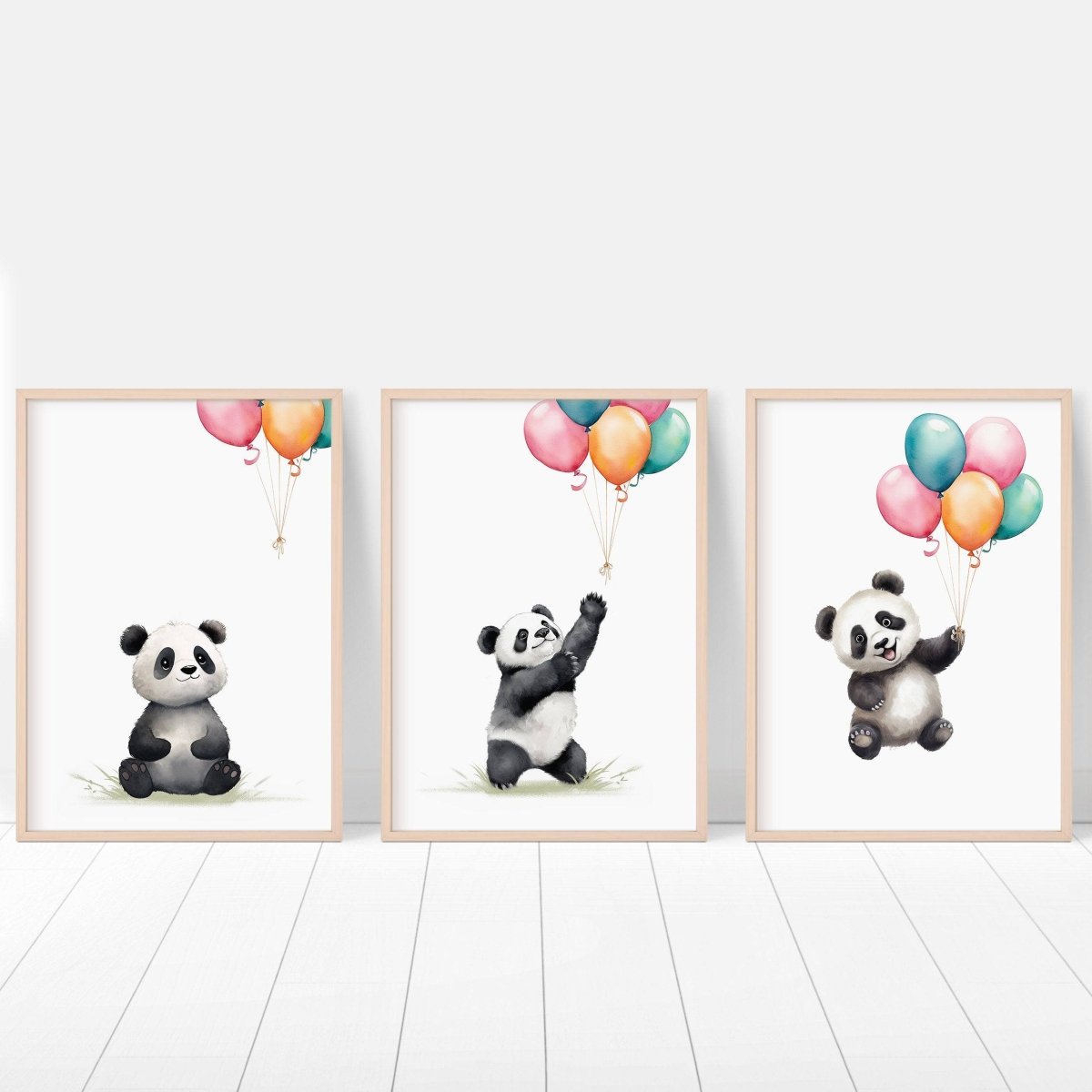 Panda Bear Nursery Prints | Set of 3 | Neutral Animal Wall Art for Baby's Bedroom - RoseRowanDesign -