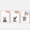 Load image into Gallery viewer, Panda Bear Nursery Prints | Set of 3 | Neutral Animal Wall Art for Baby's Bedroom - RoseRowanDesign -