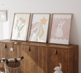 Load image into Gallery viewer, Pastel Colour Girls Nursery Prints | Set of 3 | Bunny, Star and Flowers - RoseRowanDesign - Wall Art