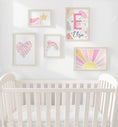 Load image into Gallery viewer, Pastel Rainbow Nursery Gallery Wall Prints – Heart & Name Art Set - RoseRowanDesign - Wall Art