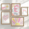 Load image into Gallery viewer, Pastel Rainbow Nursery Gallery Wall Prints – Heart & Name Art Set - RoseRowanDesign - Wall Art