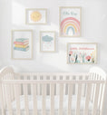 Load image into Gallery viewer, Pastel Rainbow Nursery Gallery Wall Prints – Personalised Name, Books & Wildflowers Set - RoseRowanDesign -