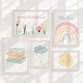 Load image into Gallery viewer, Pastel Rainbow Nursery Gallery Wall Prints – Personalised Name, Books & Wildflowers Set - RoseRowanDesign -