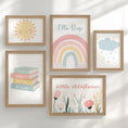 Load image into Gallery viewer, Pastel Rainbow Nursery Gallery Wall Prints – Personalised Name, Books & Wildflowers Set - RoseRowanDesign -