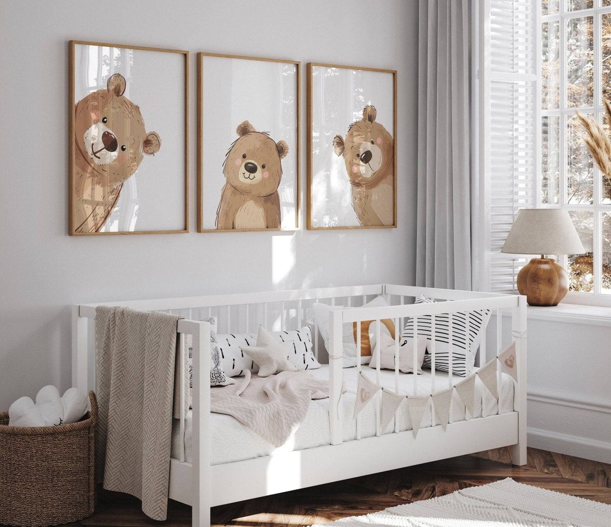 Peeking Bears Nursery Prints | Set of 3 Bear - Themed Gender Neutral Wall Art - RoseRowanDesign - Wall Art