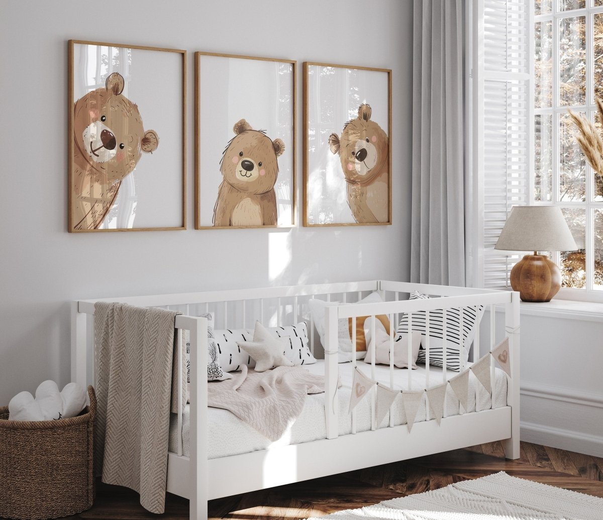 Peeking Bears Nursery Prints | Set of 3 Bear - Themed Gender Neutral Wall Art - RoseRowanDesign - Wall Art