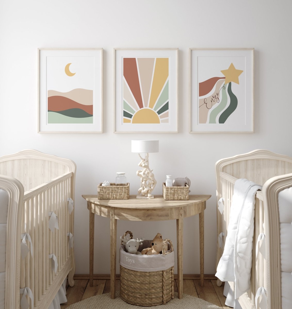 Personalised Boho Star, Sun & Moon | Set of 3 | Mid Century kids room - RoseRowanDesign - Wall Art