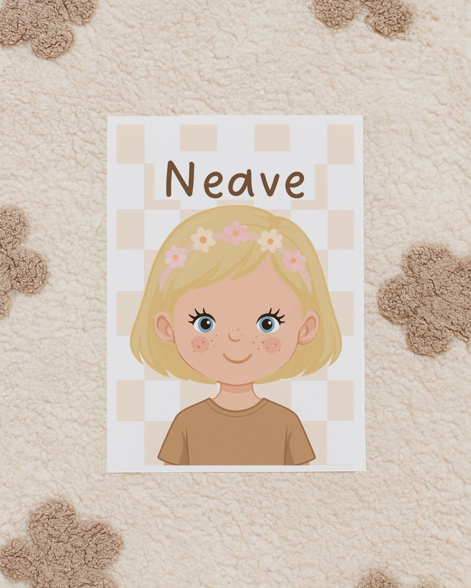 Personalised Children's Portrait Print – Custom Character & Name - Checkerboard - RoseRowanDesign -