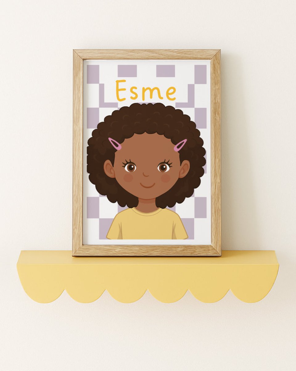 Personalised Children's Portrait Print – Custom Character & Name - Checkerboard - RoseRowanDesign -
