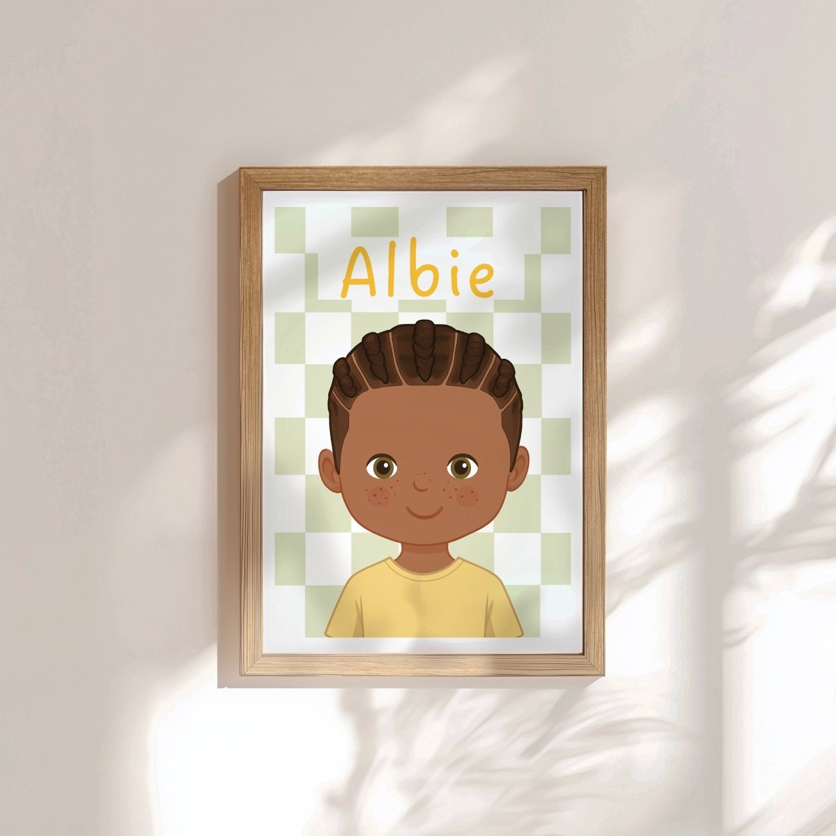 Personalised Children's Portrait Print – Custom Character & Name - Checkerboard - RoseRowanDesign -