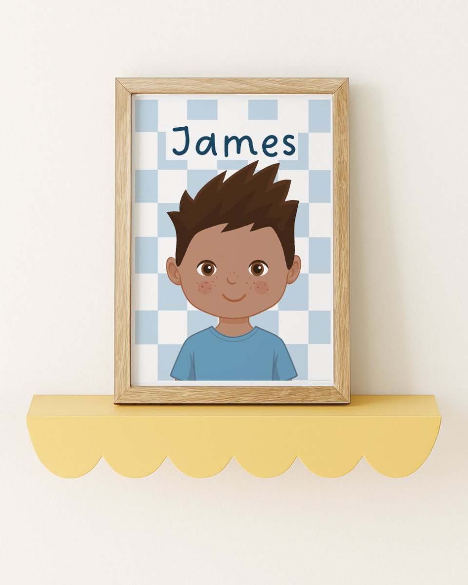 Personalised Children's Portrait Print – Custom Character & Name - Checkerboard - RoseRowanDesign -