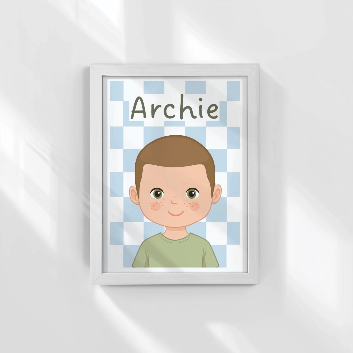 Personalised Children's Portrait Print – Custom Character & Name - Checkerboard - RoseRowanDesign -