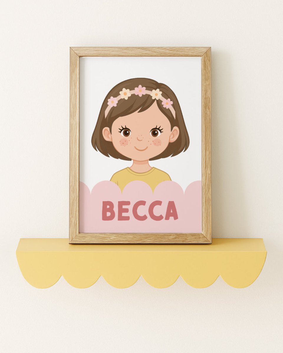 Personalised Children's Portrait Print – Custom Character & Name - Scalloped - RoseRowanDesign -