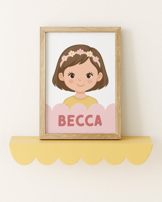 Personalised Children's Portrait Print – Custom Character & Name - Scalloped - RoseRowanDesign -