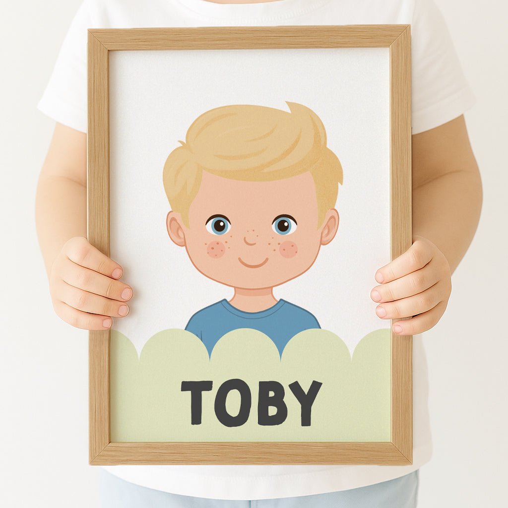 Personalised Children's Portrait Print – Custom Character & Name - Scalloped - RoseRowanDesign -