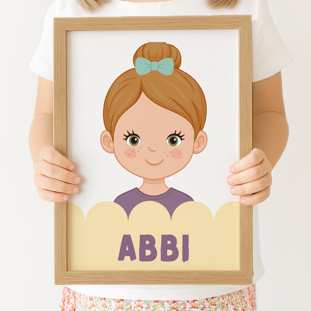 Personalised Children's Portrait Print – Custom Character & Name - Scalloped - RoseRowanDesign -