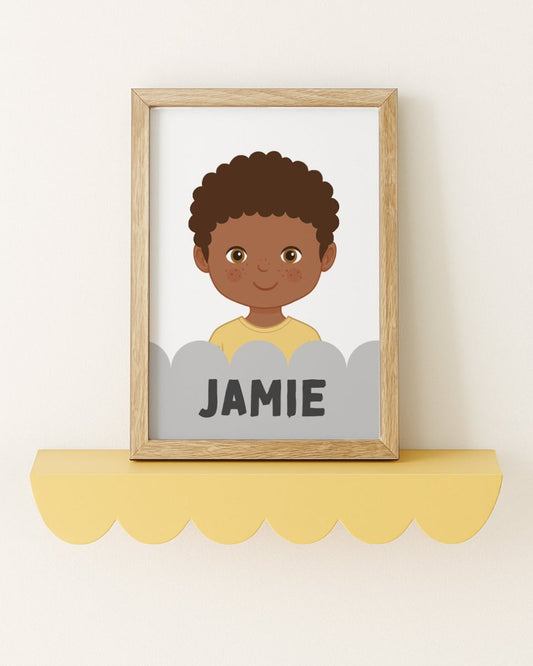 Personalised Children's Portrait Print – Custom Character & Name - Scalloped - RoseRowanDesign -
