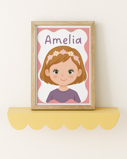 Personalised Children's Portrait Print – Custom Character & Name - Wavy Background - RoseRowanDesign -
