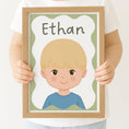 Load image into Gallery viewer, Personalised Children's Portrait Print – Custom Character & Name - Wavy Background - RoseRowanDesign -