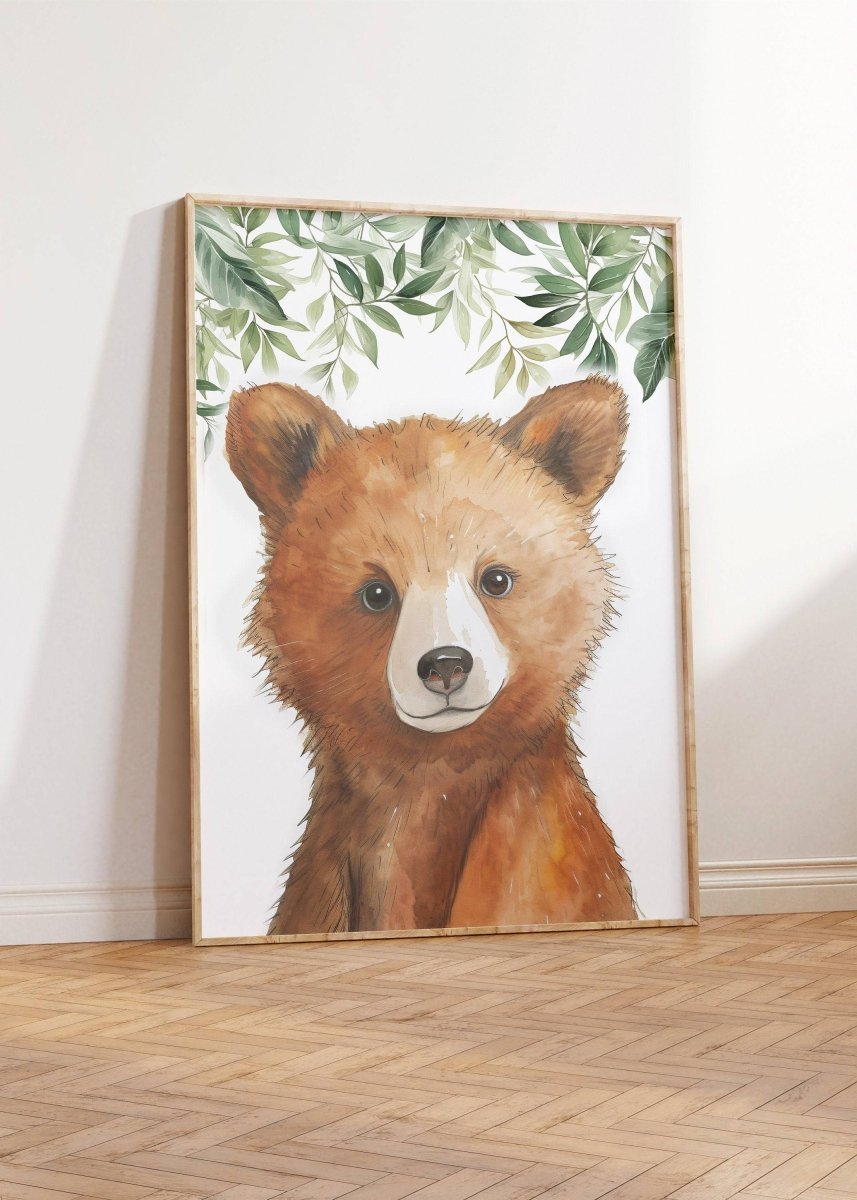 Personalised Child's Name Woodland Animal Wall Art | Leaves Background | Set of 3 Nursery Prints - RoseRowanDesign -