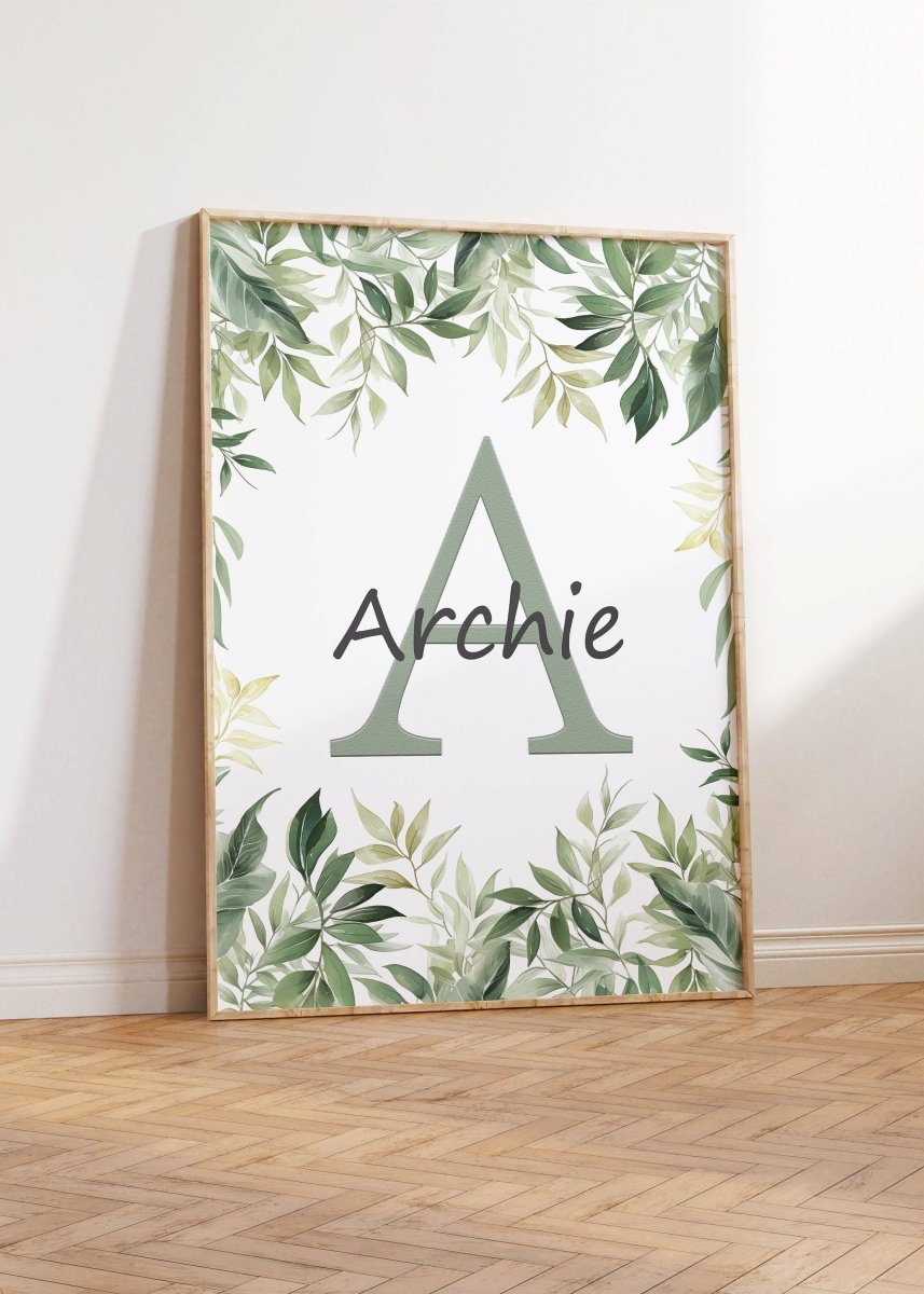 Personalised Child's Name Woodland Animal Wall Art | Leaves Background | Set of 3 Nursery Prints - RoseRowanDesign -