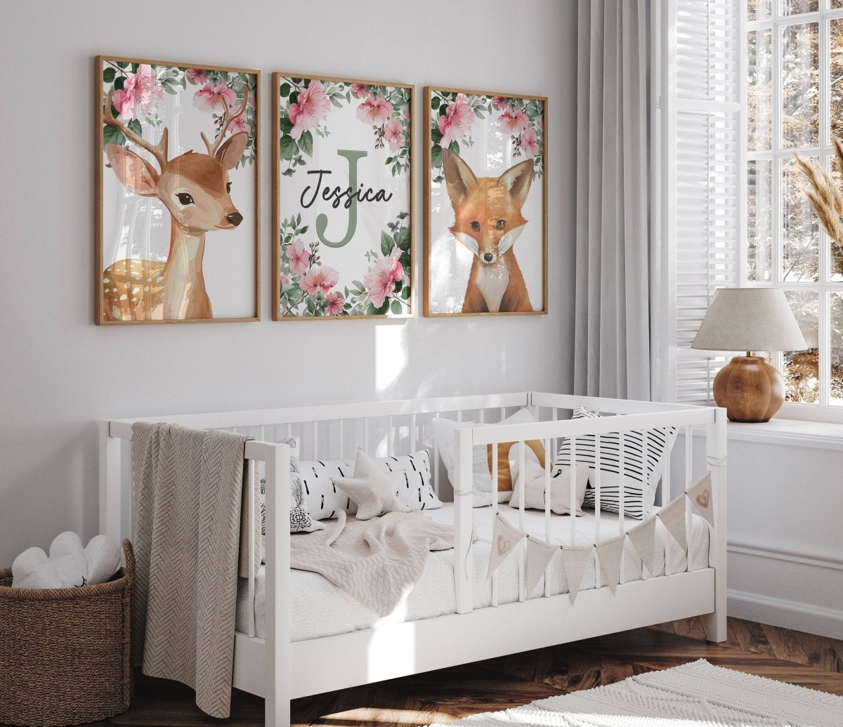 Personalised Child's Name Woodland Animal Wall Art | Pink | Set of 3 Nursery Prints - RoseRowanDesign -