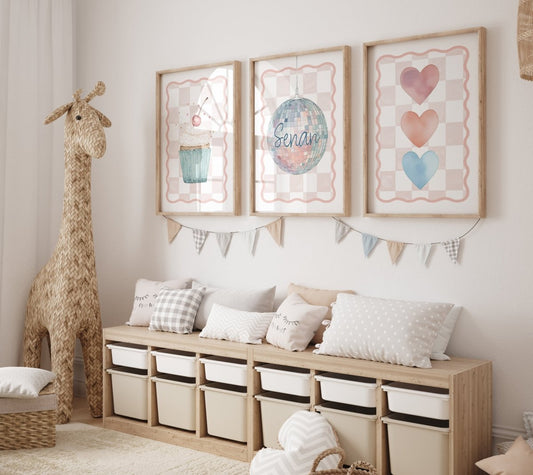 Personalised Disco | Set of 3 Prints | for Girls Room - RoseRowanDesign - Wall Art