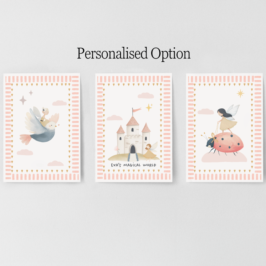 Personalised Fairy Tale Nursery Print Set – Castle, Fairy & Magical Creatures - RoseRowanDesign -