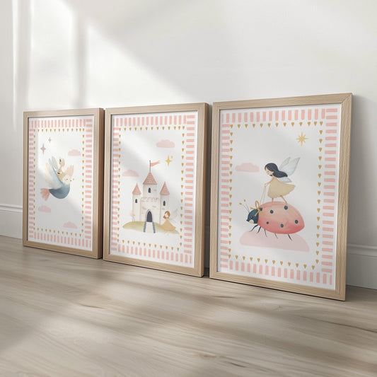 Personalised Fairy Tale Nursery Print Set – Castle, Fairy & Magical Creatures - RoseRowanDesign -