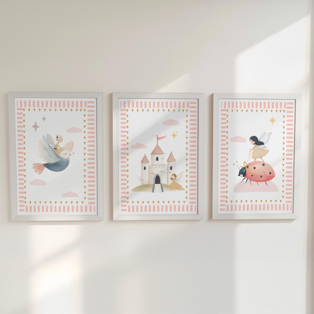 Personalised Fairy Tale Nursery Print Set – Castle, Fairy & Magical Creatures - RoseRowanDesign -