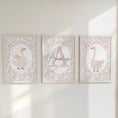 Load image into Gallery viewer, Personalised Floral Goose Prints Set - Custom Name Wall Art in Soft Pink - RoseRowanDesign -