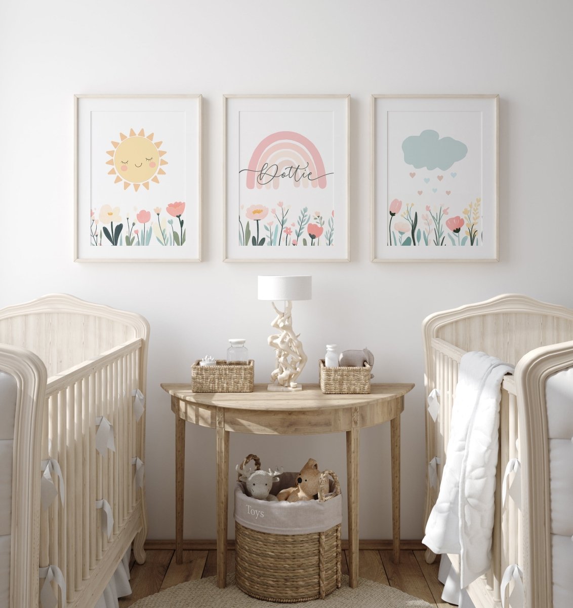 Personalised Girls Nursery Wall Prints | Set of 3 | Pastel Colours - RoseRowanDesign - Wall Art