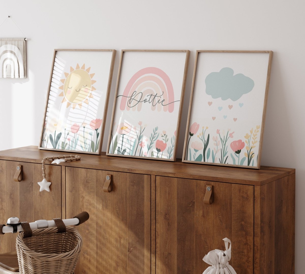Personalised Girls Nursery Wall Prints | Set of 3 | Pastel Colours - RoseRowanDesign - Wall Art