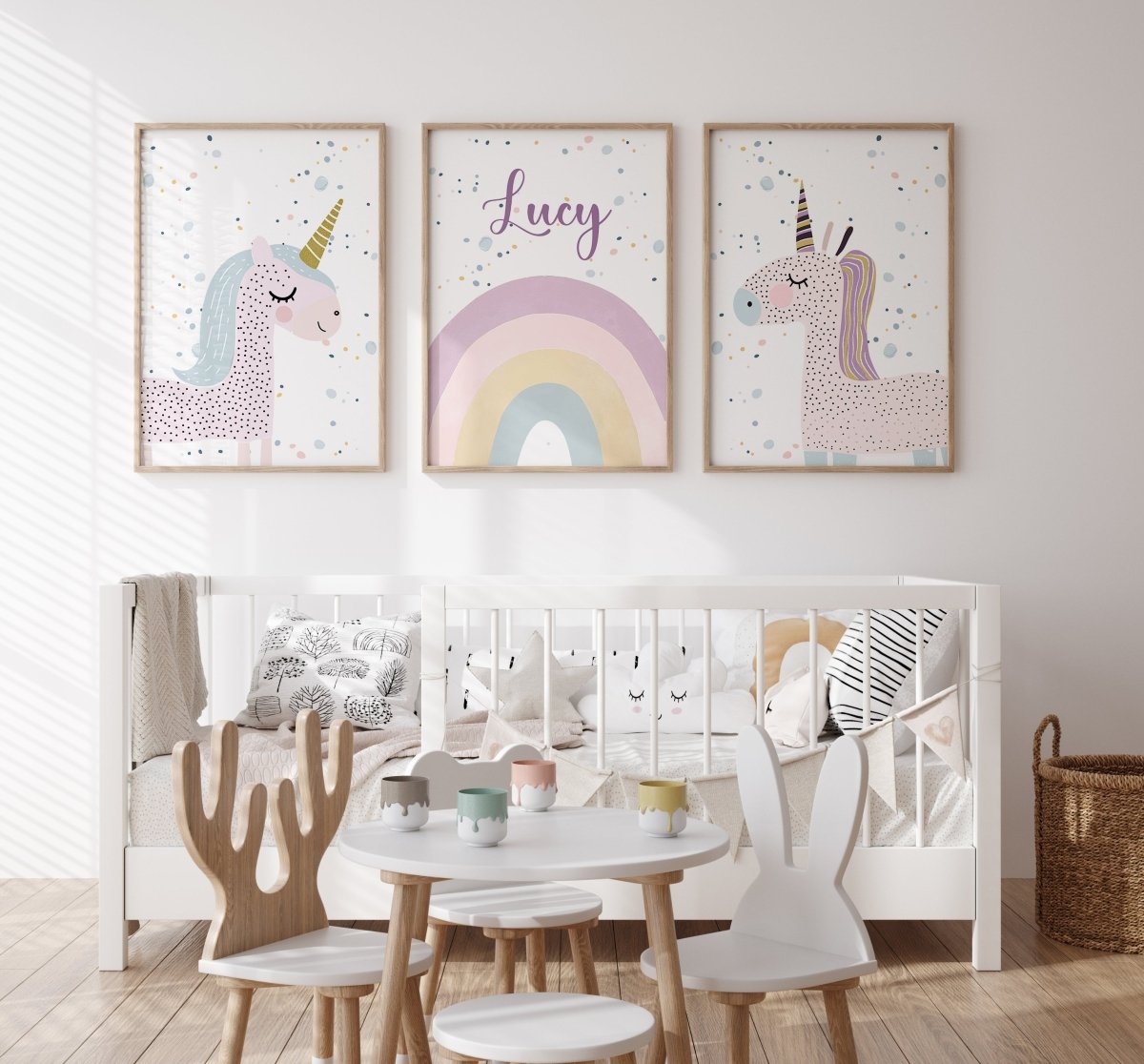 Personalised Girls Unicorn | Set of 3 | Decor for Girls Bedroom - RoseRowanDesign - Wall Art