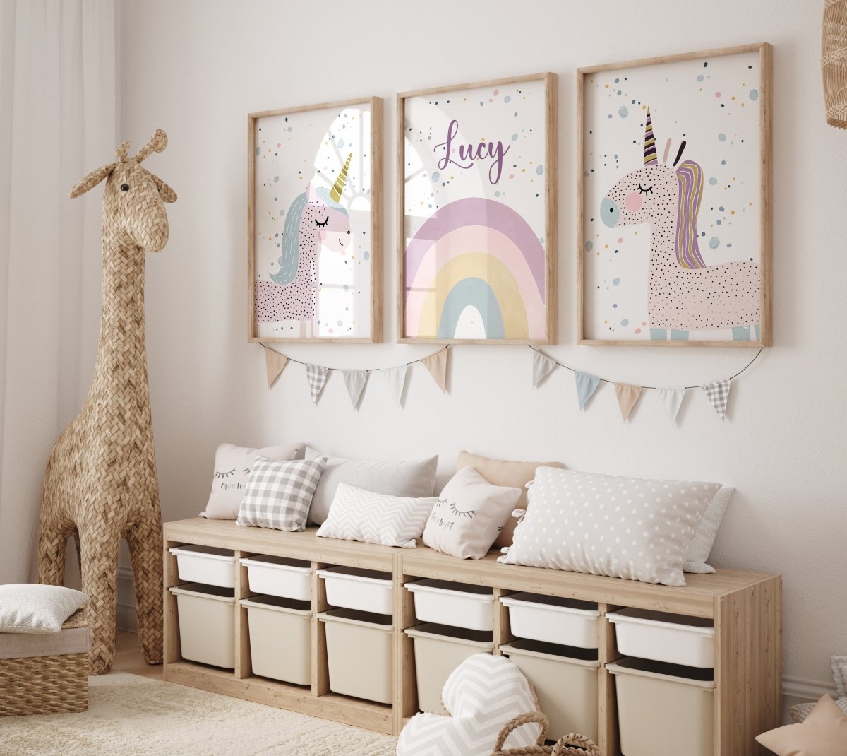 Personalised Girls Unicorn | Set of 3 | Decor for Girls Bedroom - RoseRowanDesign - Wall Art