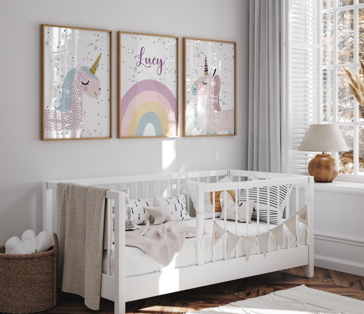 Personalised Girls Unicorn | Set of 3 | Decor for Girls Bedroom - RoseRowanDesign - Wall Art