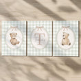 Load image into Gallery viewer, Personalised Green Gingham Teddy Bear Print Set - RoseRowanDesign -