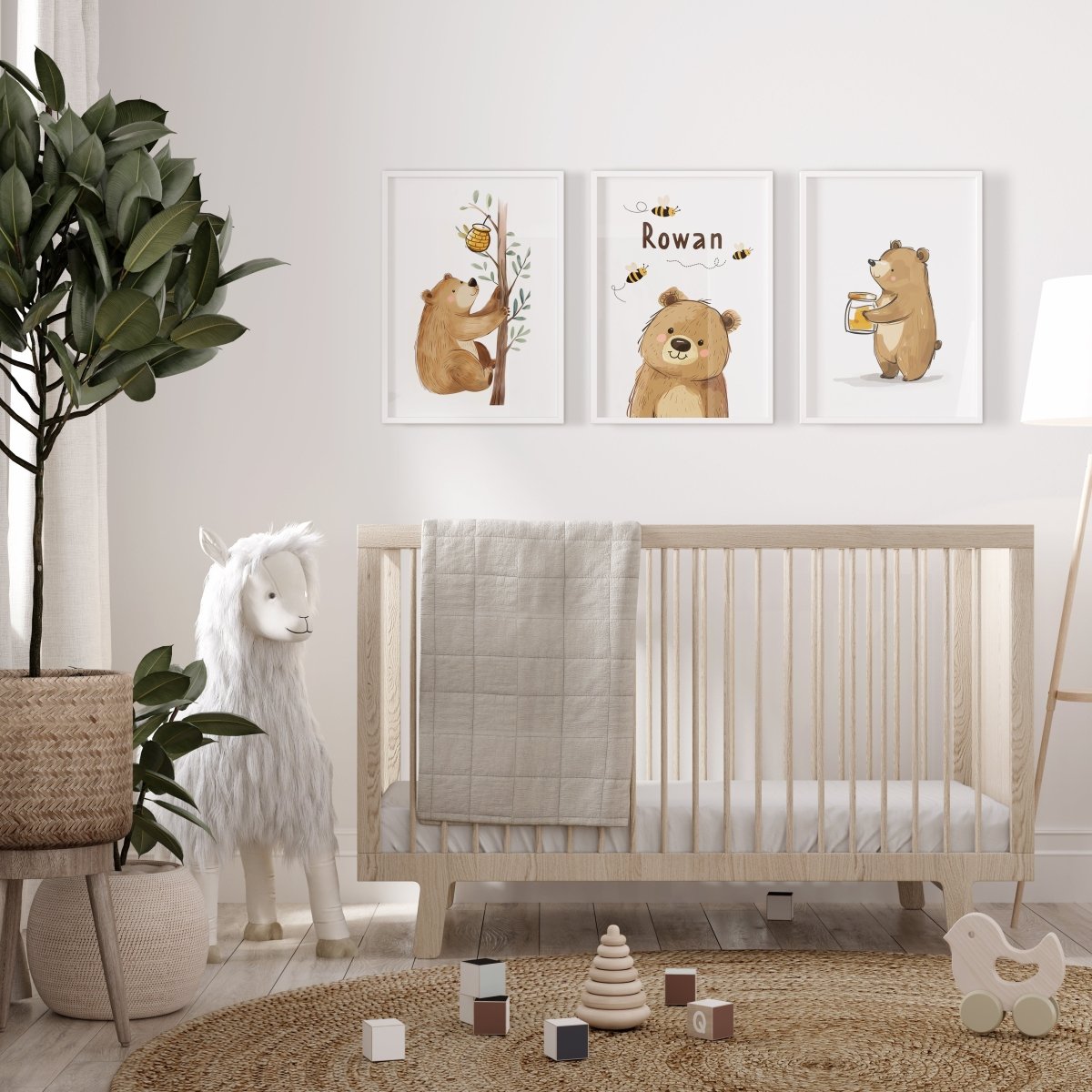 Personalised Honey Bears | Set of 3 Prints - RoseRowanDesign - Wall Art