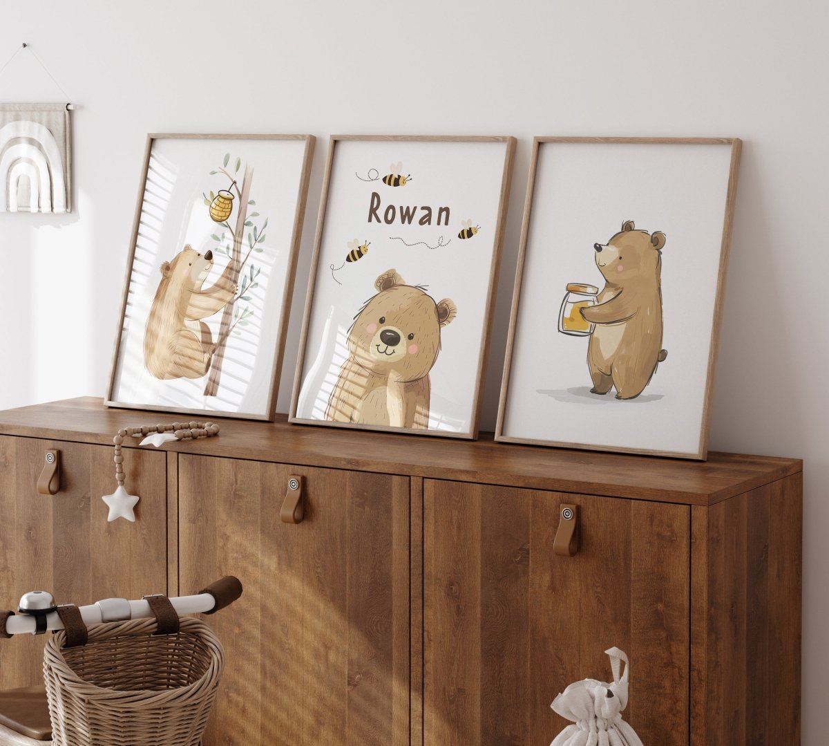 Personalised Honey Bears | Set of 3 Prints - RoseRowanDesign - Wall Art