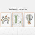 Load image into Gallery viewer, Personalised Hot Air Balloon & Rainbow Safari Animal Wall Art | Polka Dots | Set of 3 Nursery Prints - RoseRowanDesign - Wall Art