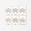 Load image into Gallery viewer, Personalised Hot Air Balloon & Rainbow Safari Animal Wall Art | Solid Colour | Set of 3 Nursery Prints - RoseRowanDesign - Wall Art