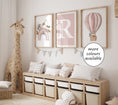 Load image into Gallery viewer, Personalised Hot Air Balloon & Rainbow Safari Animal Wall Art | Solid Colour | Set of 3 Nursery Prints - RoseRowanDesign - Wall Art