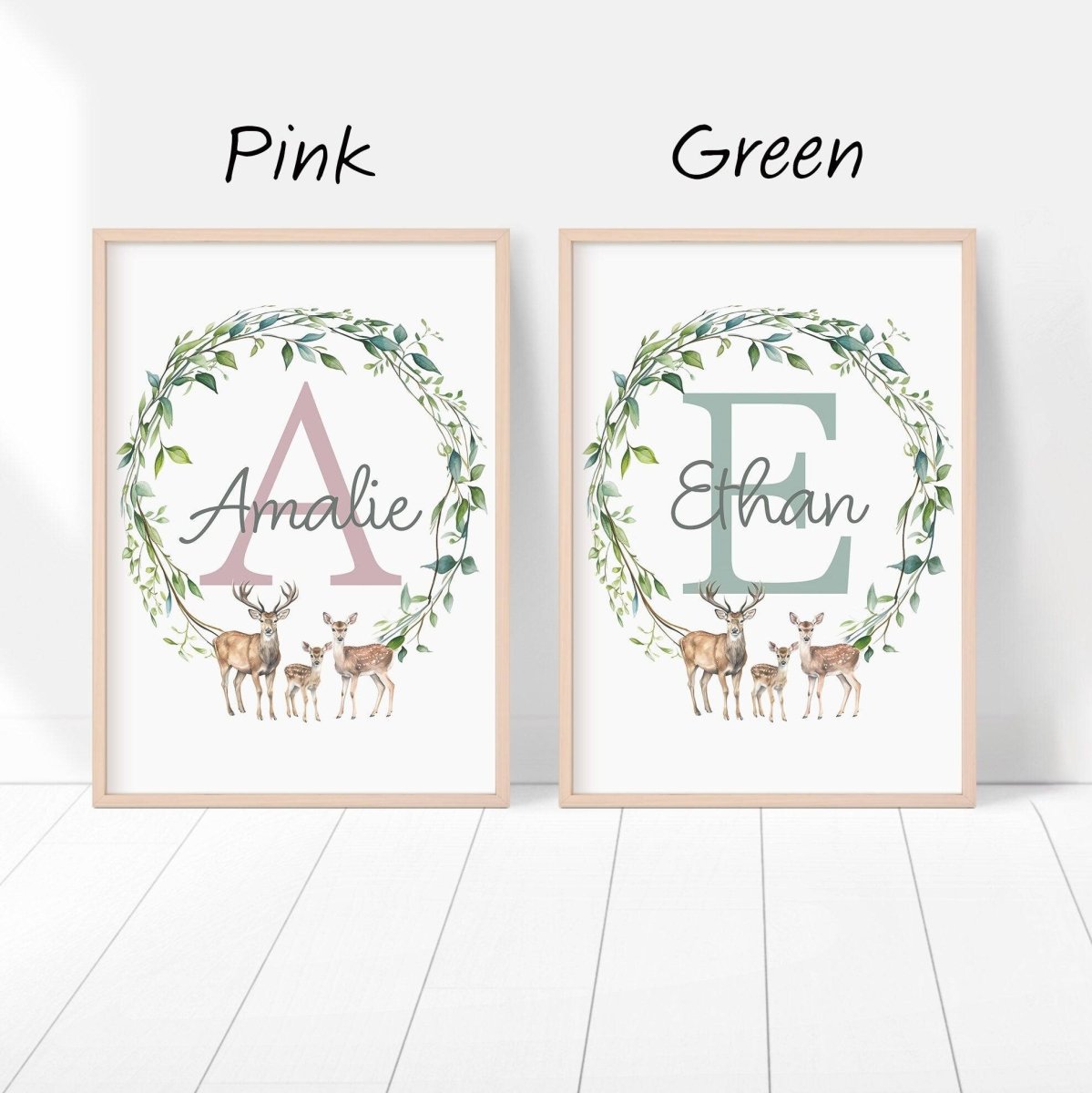 Personalised Name Woodland Animal Nursery Prints | Set of 3 Neutral Forest Wall Art for Baby Bedroom - RoseRowanDesign - Wall Art