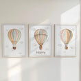 Load image into Gallery viewer, Personalised Nursery Wall Prints, Set of 3 Hot Air Balloon, Bunny Goose Bear Optional Frame Bedroom Decor Gift for Kid Room Playroom Posters - RoseRowanDesign -