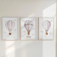 Load image into Gallery viewer, Personalised Nursery Wall Prints, Set of 3 Hot Air Balloon, Bunny Goose Bear Optional Frame Bedroom Decor Gift for Kid Room Playroom Posters - RoseRowanDesign -
