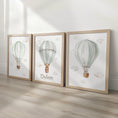 Load image into Gallery viewer, Personalised Nursery Wall Prints, Set of 3 Hot Air Balloon, Bunny Goose Bear Optional Frame Bedroom Decor Gift for Kid Room Playroom Posters - RoseRowanDesign -